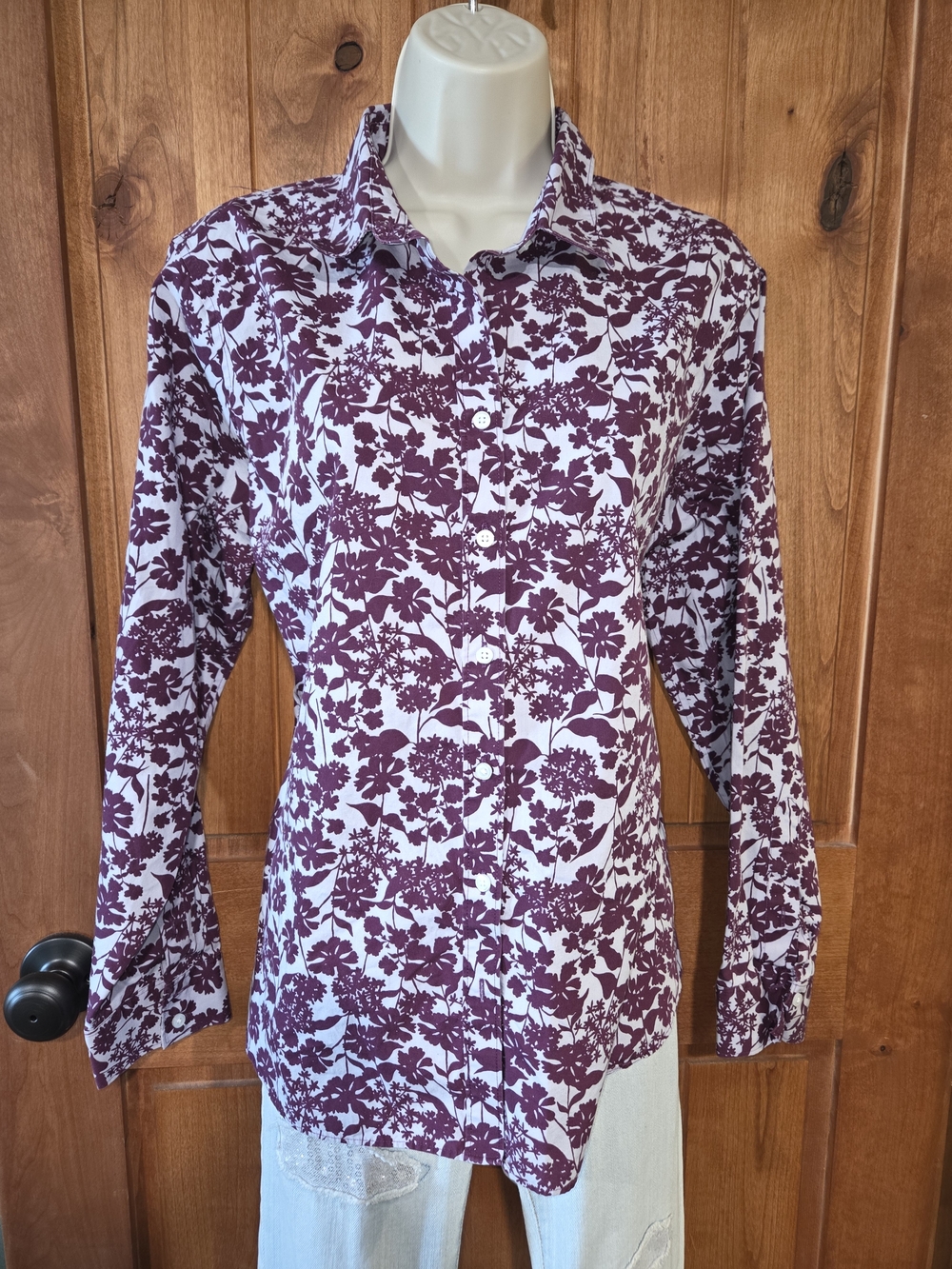 Lands' End Button-Down Shirt with Purple Floral Print
